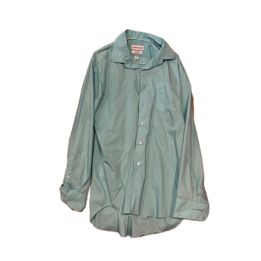 Saddlebred Teal Blue Dress Shirt Mens L 16.5/34-35